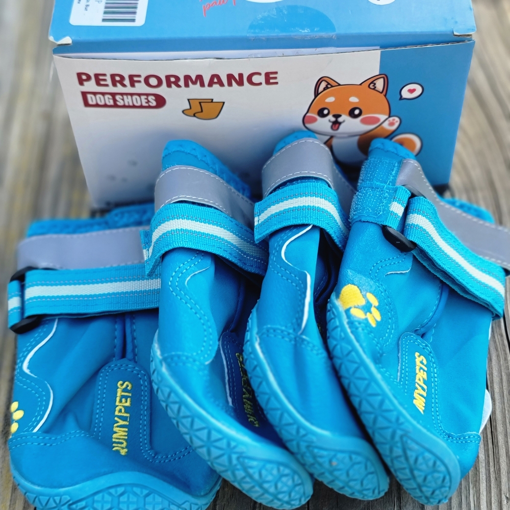 QUMY Dog Shoes Paw Protectors Blue Dog Boots 63-75lb